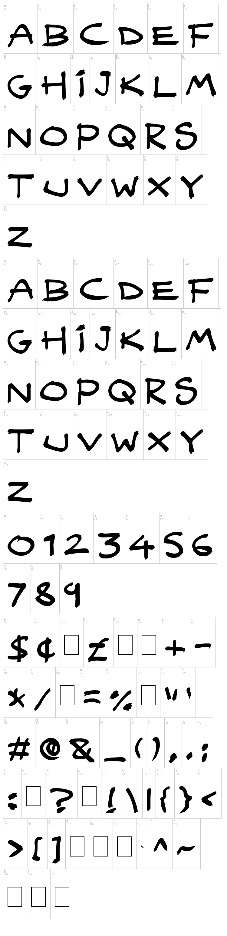 Quicky Brush font map